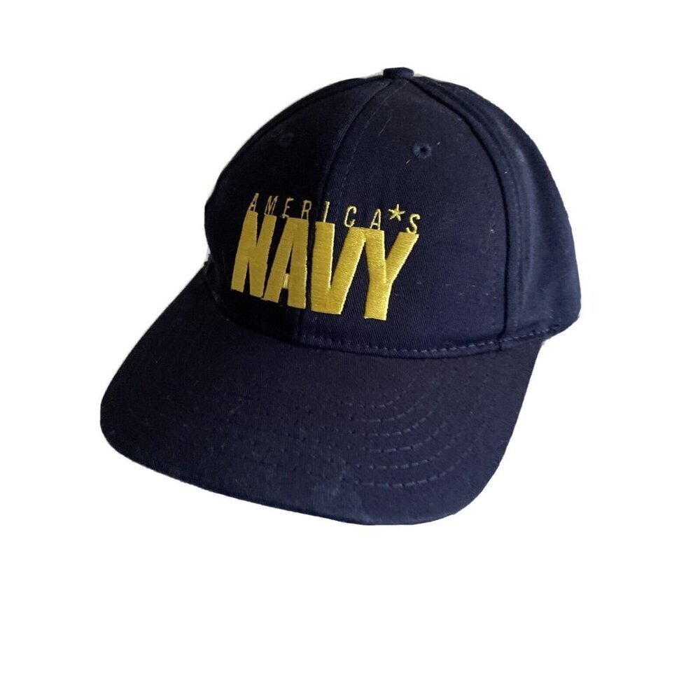 Americas Navy Baseball Cap Hat Blue Gold Embroidered Adjustable Made in USA